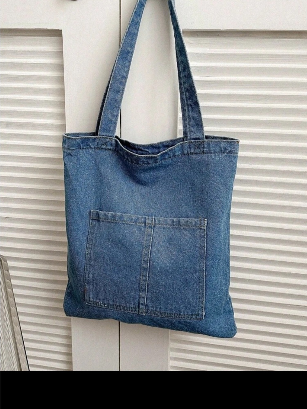Casual Denim Tote Bag in Blue with Front Pocket
